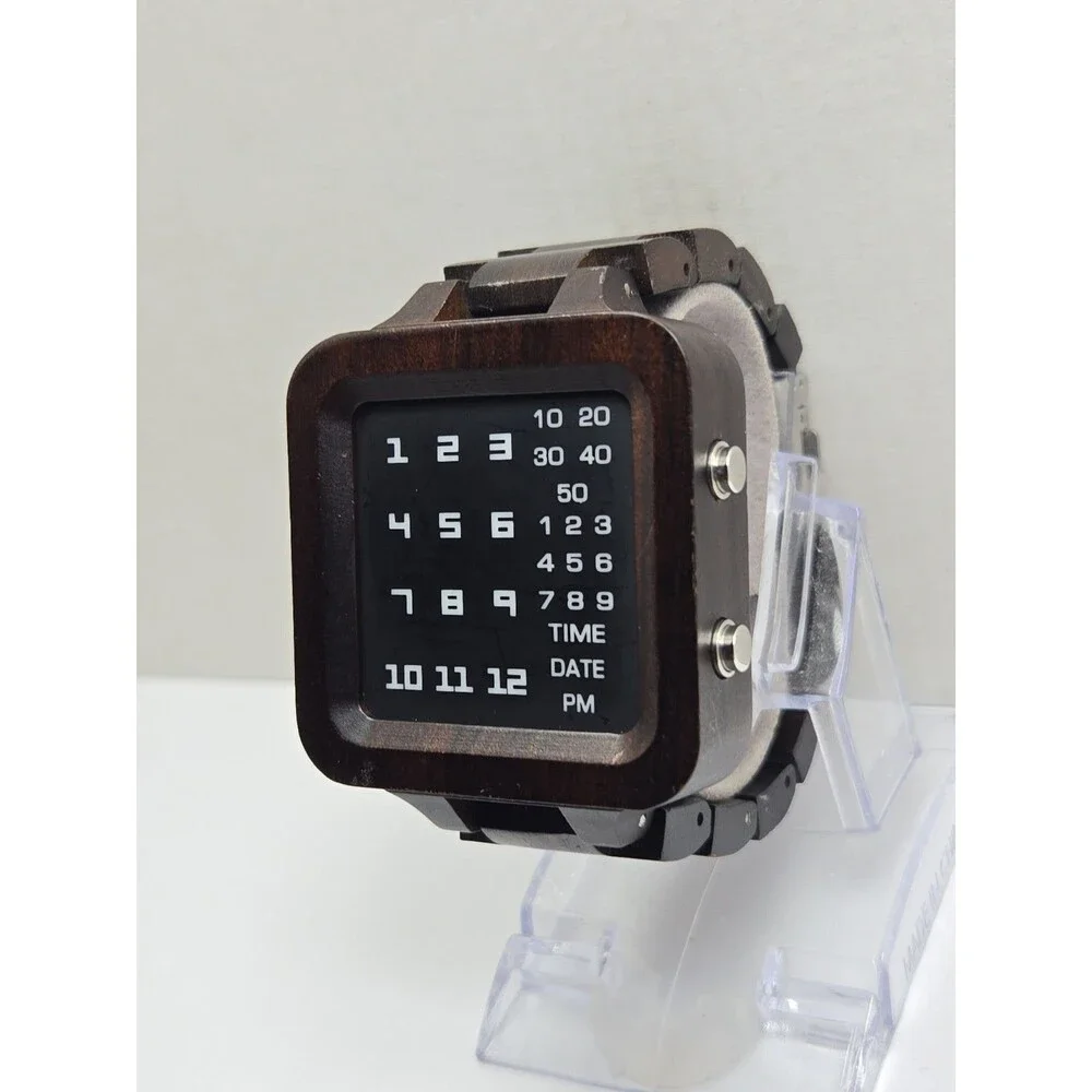 BOBO BIRD Mens Digital Wooden Watch LED Binary Date Retro Dark Brown New Battery